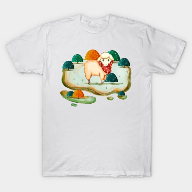 Autumn watercolor illustration T-Shirt by Mako Design 